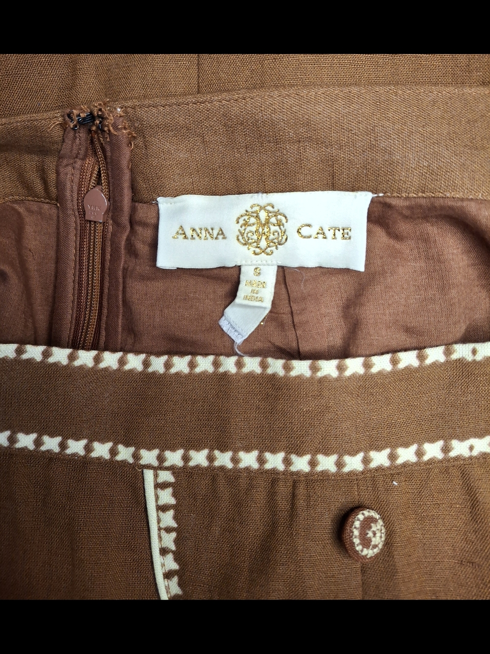 Anna Cate Embroidered Maxi Skirt Boho Button Front Brown Size Small - Picture 7 of 8